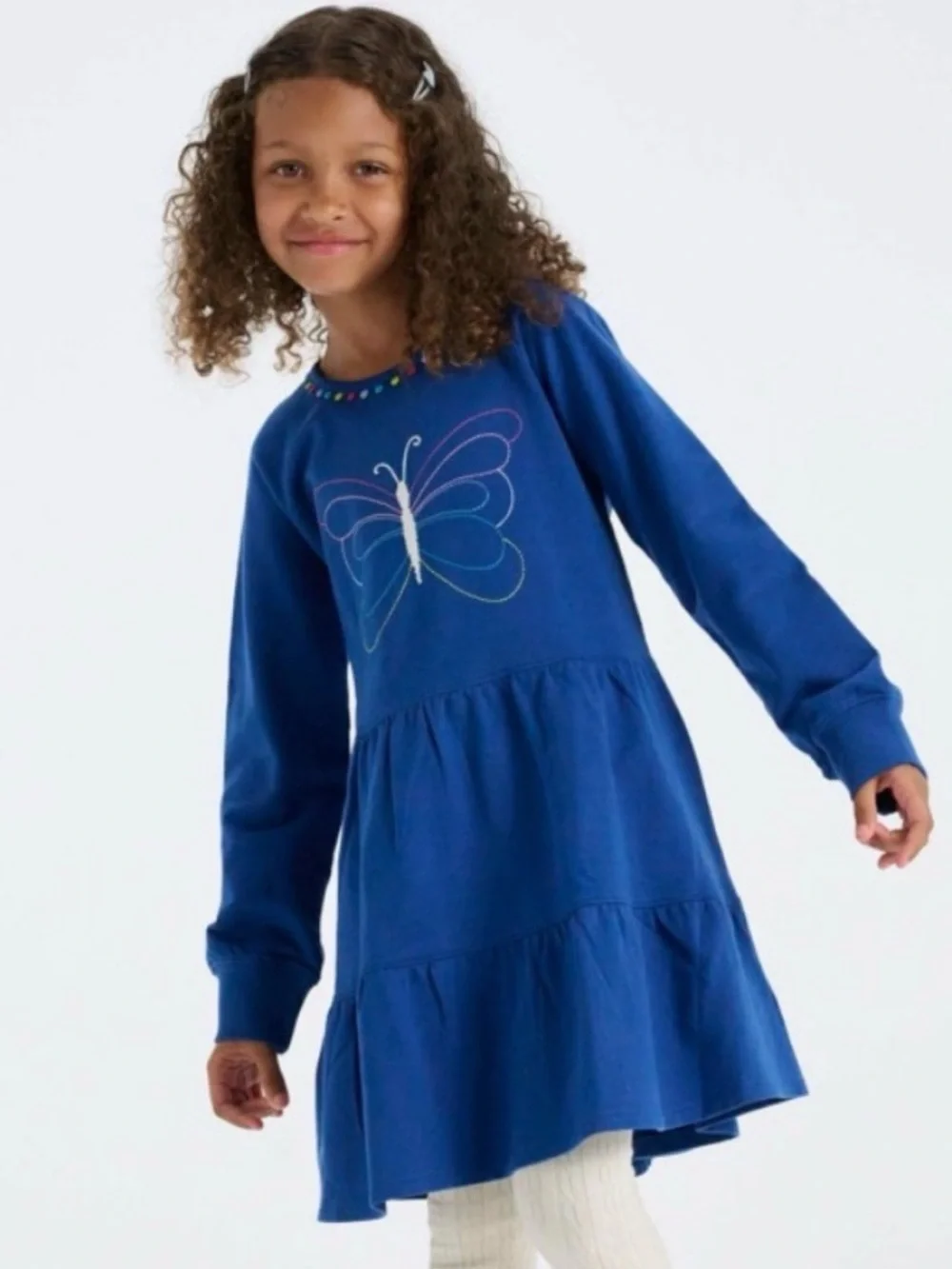 NWT Girls Hatley Blue Groovy Butterfly Tiered Dress Colorful Embroidery size 4